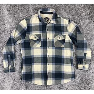 Freedom Foundry Mens Sherpa Lined Flannel Shirt Jacket Blue Plaid Shacket Sz L
